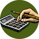 Woodcut illustration of SNAP accounting on a calculator