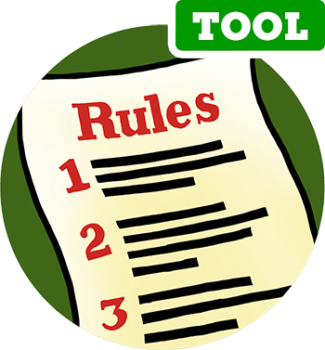 Woodcut illustration of a list of rules